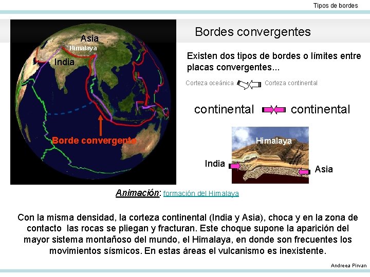 Tipos de bordes Bordes convergentes Asia Himalaya Existen dos tipos de bordes o límites