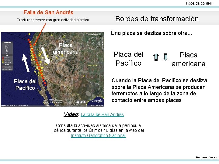 Tipos de bordes Falla de San Andrés Fractura terrestre con gran actividad sísmica Bordes