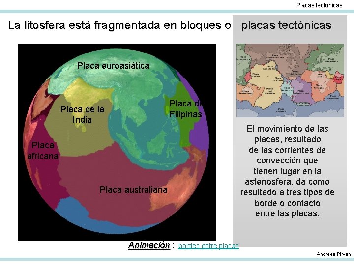 Placas tectónicas La litosfera está fragmentada en bloques o placas tectónicas Placa euroasiática Placa