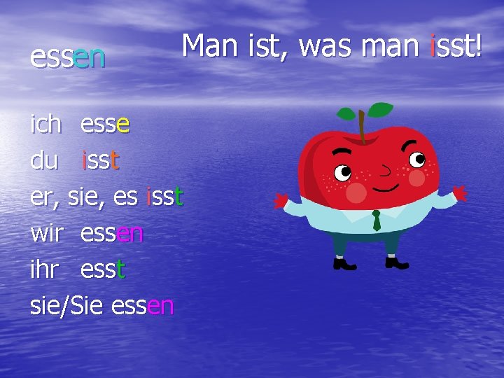 essen Man ist, was man isst! ich esse du isst er, sie, es isst