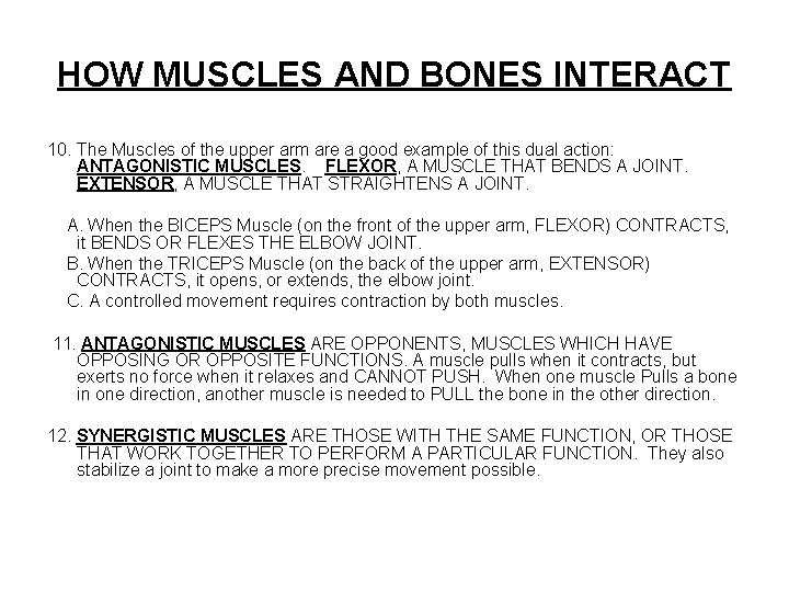 HOW MUSCLES AND BONES INTERACT 10. The Muscles of the upper arm are a