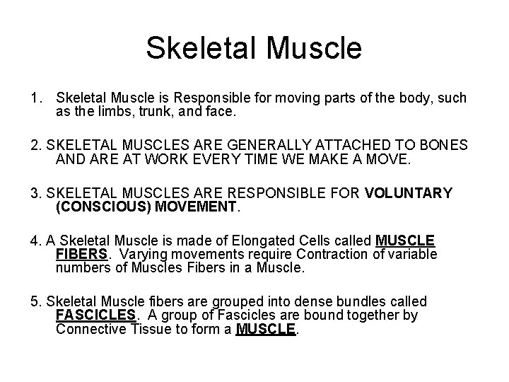 Skeletal Muscle 1. Skeletal Muscle is Responsible for moving parts of the body, such
