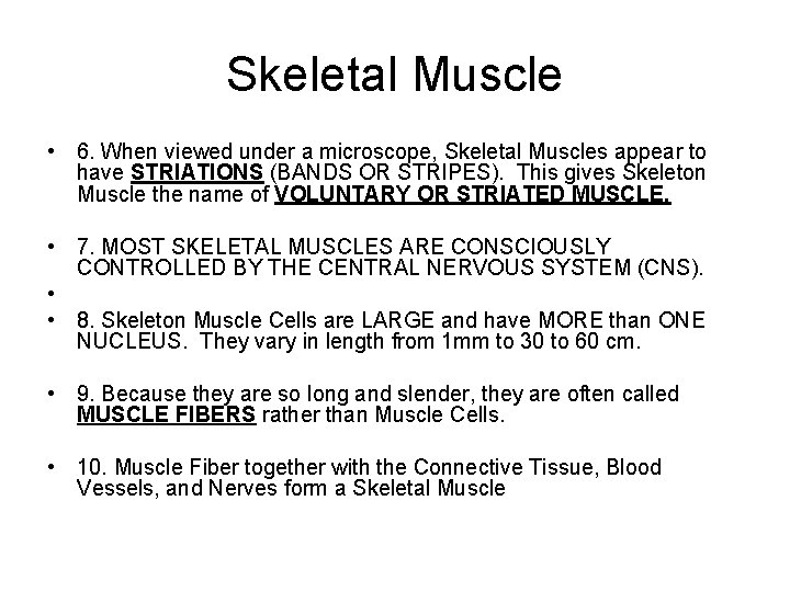 Skeletal Muscle • 6. When viewed under a microscope, Skeletal Muscles appear to have