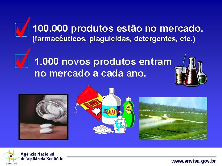 100. 000 produtos estão no mercado. (farmacéuticos, plaguicidas, detergentes, etc. ) 1. 000 novos