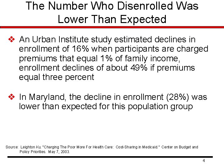 The Number Who Disenrolled Was Lower Than Expected v An Urban Institute study estimated The Number Who Disenrolled Was Lower Than Expected v An Urban Institute study estimated