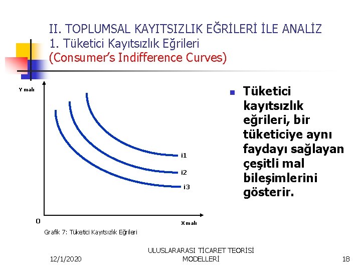 II. TOPLUMSAL KAYITSIZLIK EĞRİLERİ İLE ANALİZ 1. Tüketici Kayıtsızlık Eğrileri (Consumer’s Indifference Curves) Y