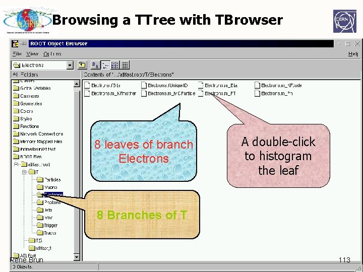 Browsing a TTree with TBrowser 8 leaves of branch Electrons A double-click to histogram Browsing a TTree with TBrowser 8 leaves of branch Electrons A double-click to histogram