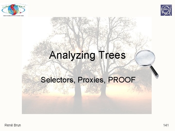 Analyzing Trees Selectors, Proxies, PROOF René Brun 141 Analyzing Trees Selectors, Proxies, PROOF René Brun 141