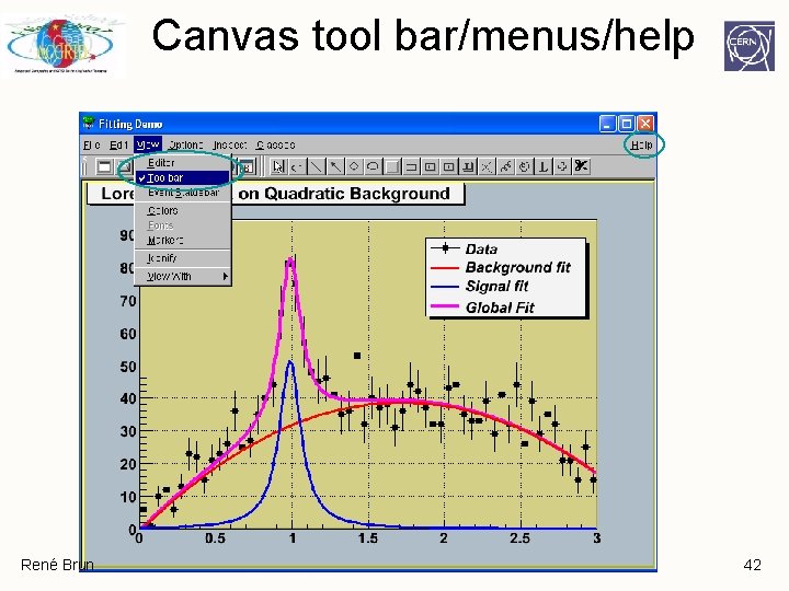 Canvas tool bar/menus/help René Brun 42 Canvas tool bar/menus/help René Brun 42