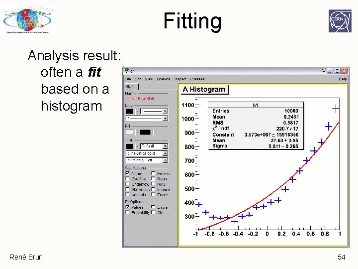 Fitting Analysis result: often a fit based on a histogram René Brun 54 Fitting Analysis result: often a fit based on a histogram René Brun 54