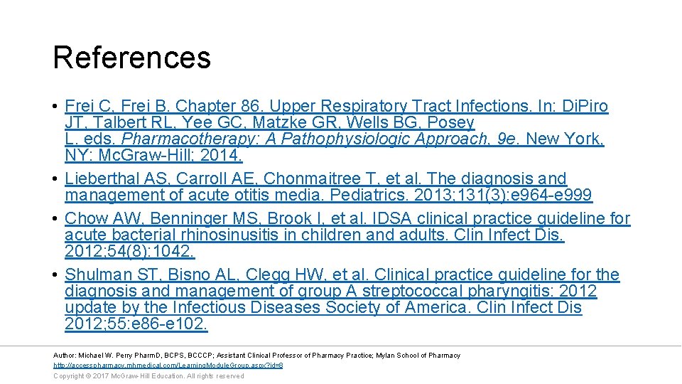 References • Frei C, Frei B. Chapter 86. Upper Respiratory Tract Infections. In: Di.