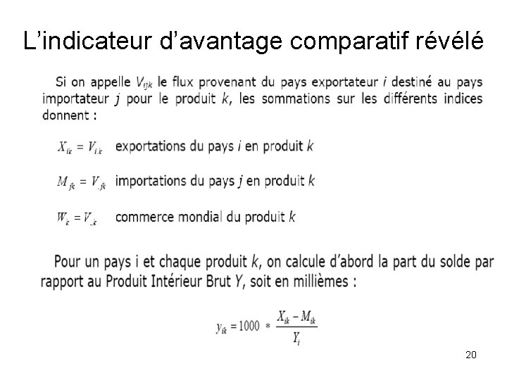 L’indicateur d’avantage comparatif révélé 20 