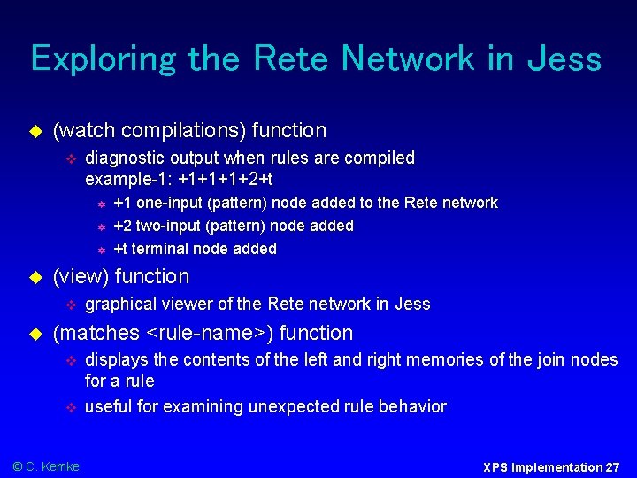 Exploring the Rete Network in Jess (watch compilations) function diagnostic output when rules are