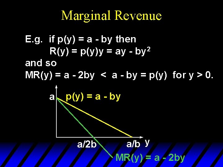 Marginal Revenue E. g. if p(y) = a - by then R(y) = p(y)y