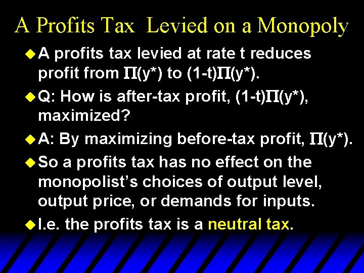 A Profits Tax Levied on a Monopoly u. A profits tax levied at rate