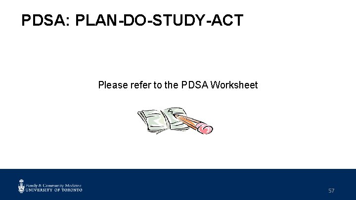PDSA: PLAN-DO-STUDY-ACT Please refer to the PDSA Worksheet 57 