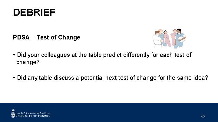 DEBRIEF PDSA – Test of Change • Did your colleagues at the table predict