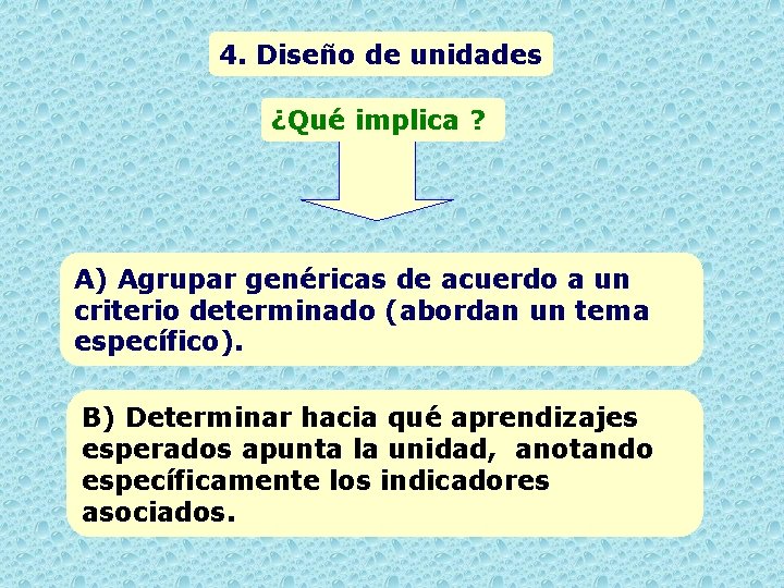 4. Diseño de unidades ¿Qué implica ? A) Agrupar genéricas de acuerdo a un