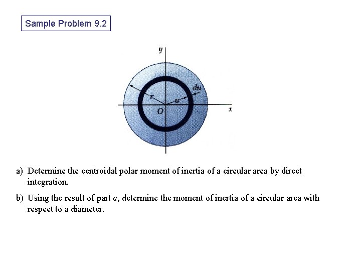 Sample Problem 9. 2 a) Determine the centroidal polar moment of inertia of a