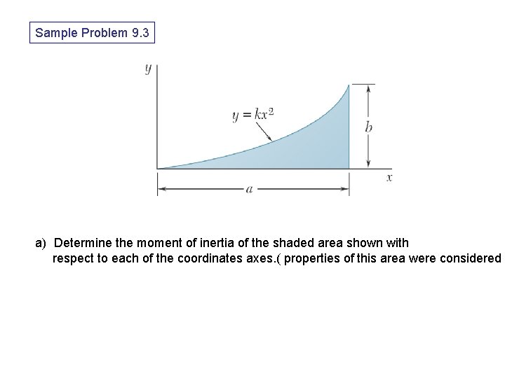 Sample Problem 9. 3 a) Determine the moment of inertia of the shaded area