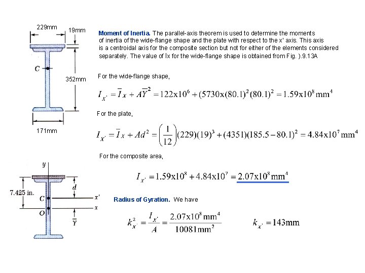 229 mm 19 mm 352 mm Moment of Inertia. The parallel-axis theorem is used