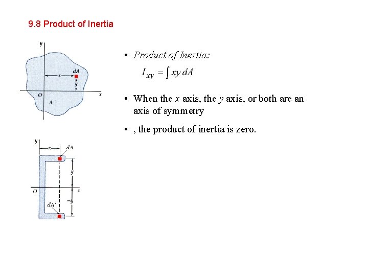9. 8 Product of Inertia • Product of Inertia: • When the x axis,