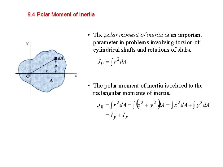 9. 4 Polar Moment of Inertia • The polar moment of inertia is an