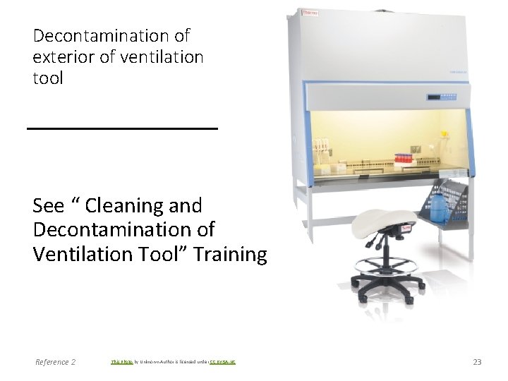 Decontamination of exterior of ventilation tool See “ Cleaning and Decontamination of Ventilation Tool”