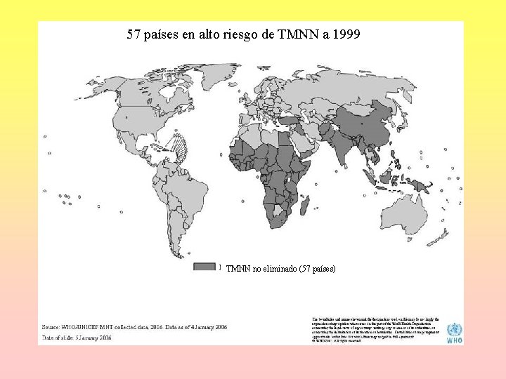 57 países en alto riesgo de TMNN a 1999 TMNN no eliminado (57 países) 57 países en alto riesgo de TMNN a 1999 TMNN no eliminado (57 países)