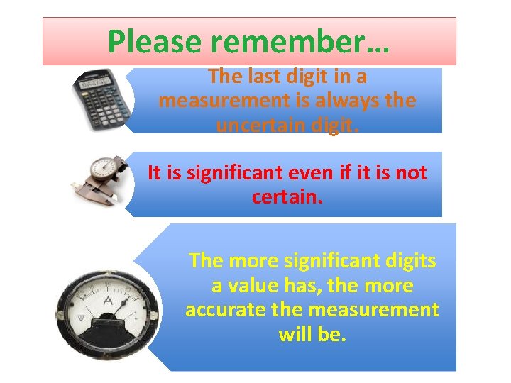 Please remember… The last digit in a measurement is always the uncertain digit. It