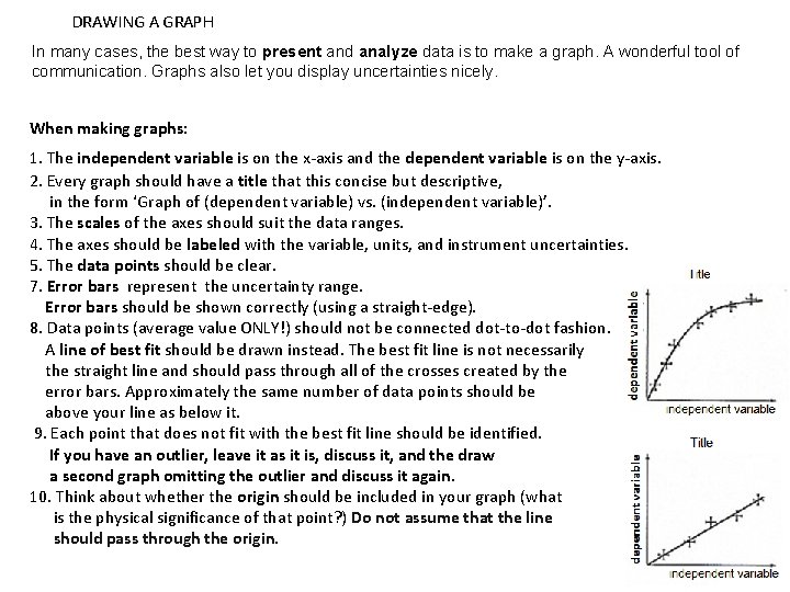 DRAWING A GRAPH In many cases, the best way to present and analyze data