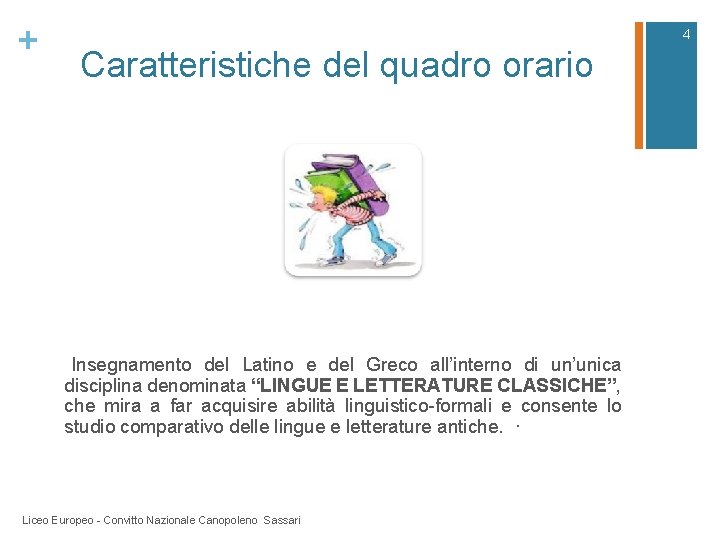 + 4 Caratteristiche del quadro orario Insegnamento del Latino e del Greco all’interno di