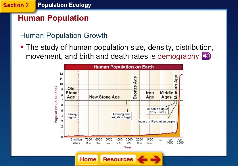 Section 2 Population Ecology Human Population Growth § The study of human population size,