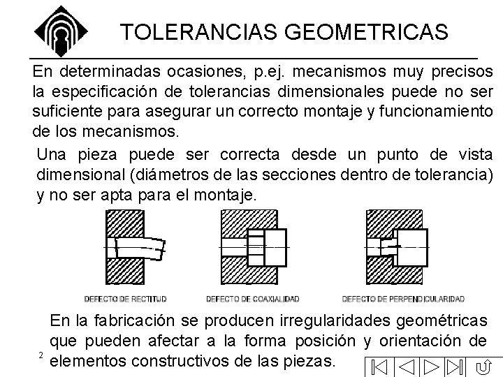 TOLERANCIAS GEOMETRICAS En determinadas ocasiones, p. ej. mecanismos muy precisos la especificación de tolerancias