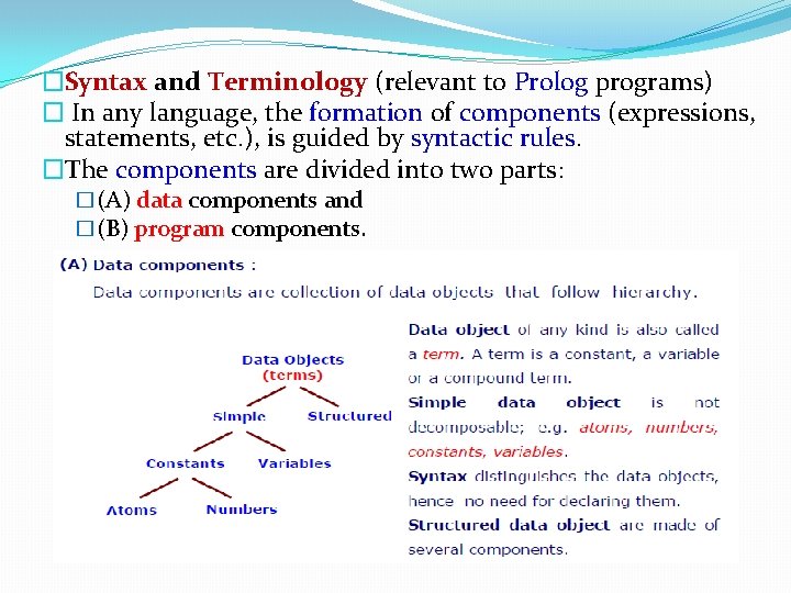 �Syntax and Terminology (relevant to Prolog programs) � In any language, the formation of �Syntax and Terminology (relevant to Prolog programs) � In any language, the formation of