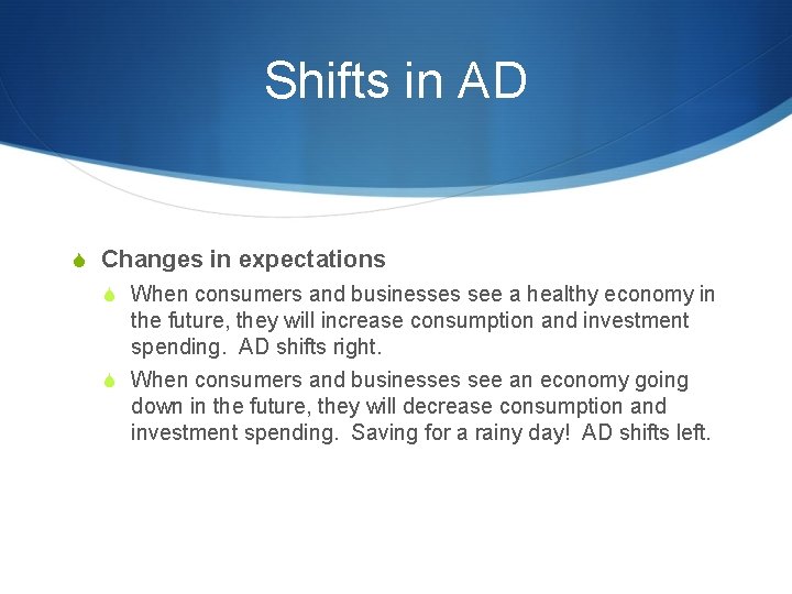 Shifts in AD S Changes in expectations S When consumers and businesses see a