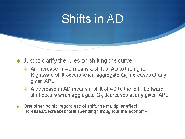 Shifts in AD S Just to clarify the rules on shifting the curve: S