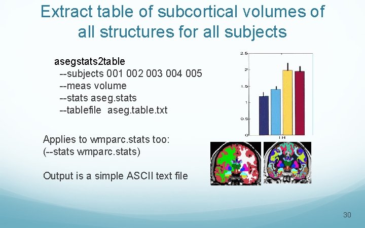 Extract table of subcortical volumes of all structures for all subjects asegstats 2 table
