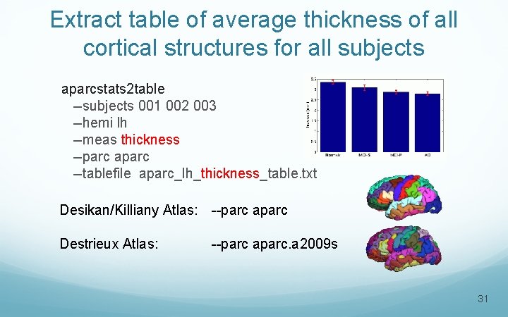 Extract table of average thickness of all cortical structures for all subjects aparcstats 2