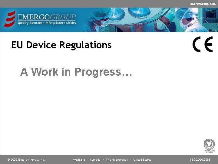 Emergo. Group. com EU Device Regulations A Work in Progress… © 2005 Emergo Group,