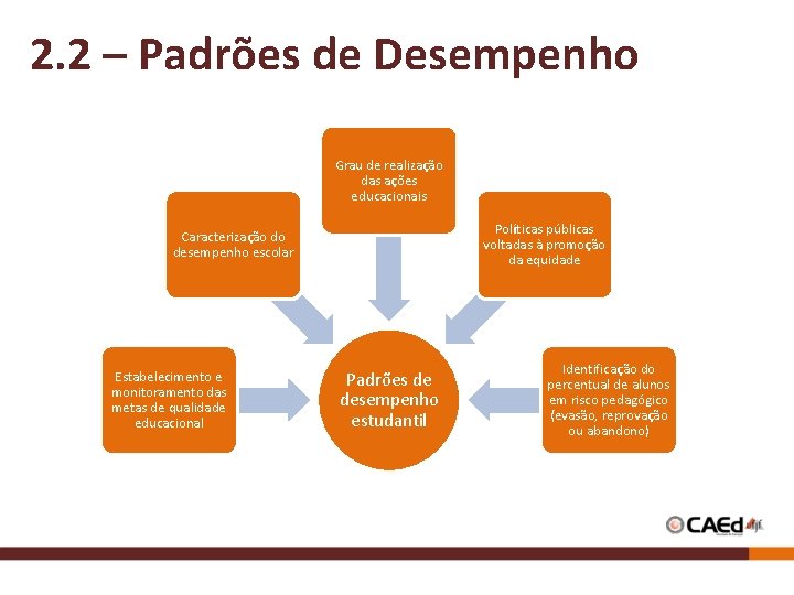 2. 2 – Padrões de Desempenho Grau de realização das ações educacionais Políticas públicas