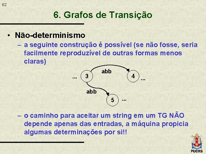 62 6. Grafos de Transição • Não-determinismo – a seguinte construção é possível (se