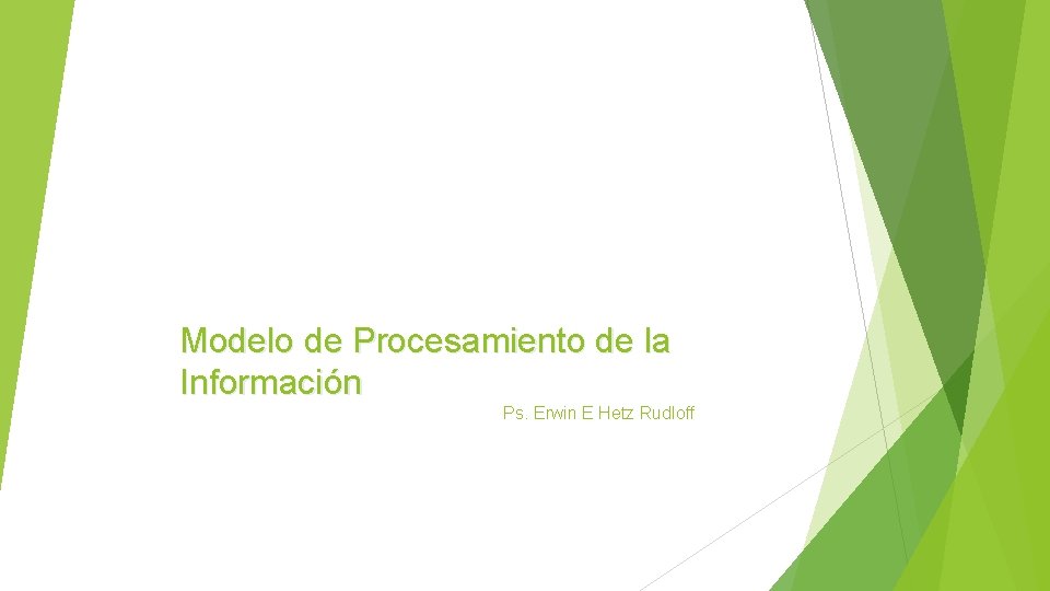 Modelo de Procesamiento de la Información Ps. Erwin E Hetz Rudloff 