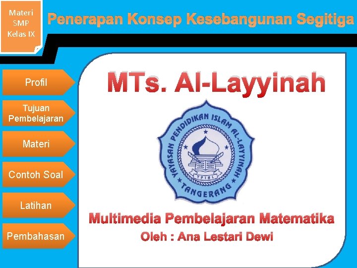 Materi SMP Kelas IX Penerapan Konsep Kesebangunan Segitiga Profil MTs. Al-Layyinah Tujuan Pembelajaran Materi