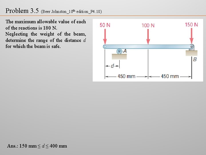 Problem 3. 5 (Beer Johnston_10 th edition_P 4. 10) The maximum allowable value of