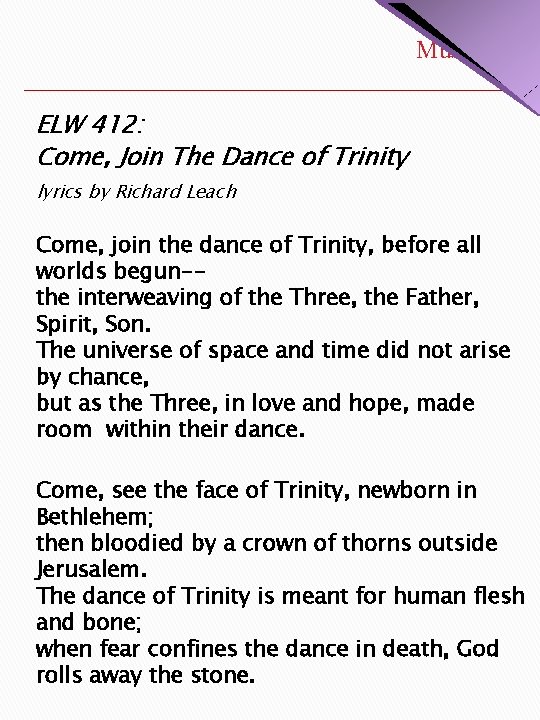 Music ELW 412: Come, Join The Dance of Trinity lyrics by Richard Leach Come,