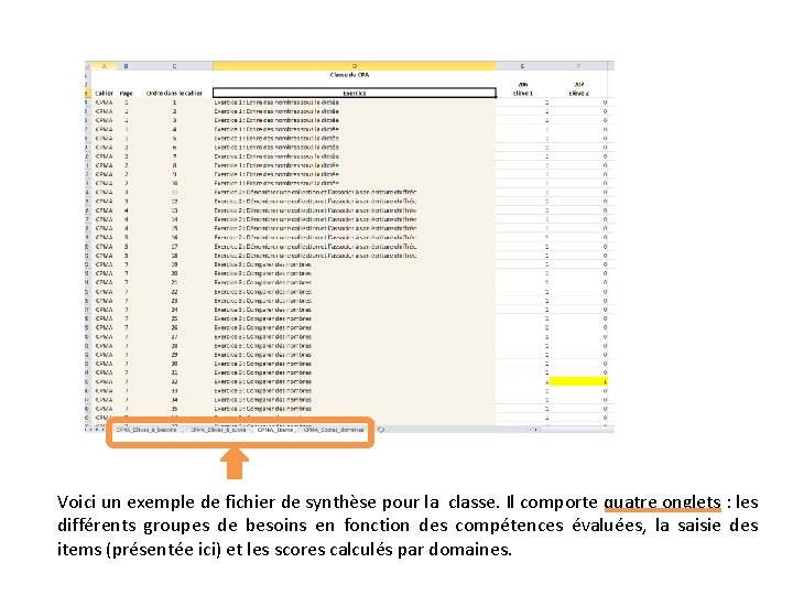  Voici un exemple de fichier de synthèse pour la classe. Il comporte quatre