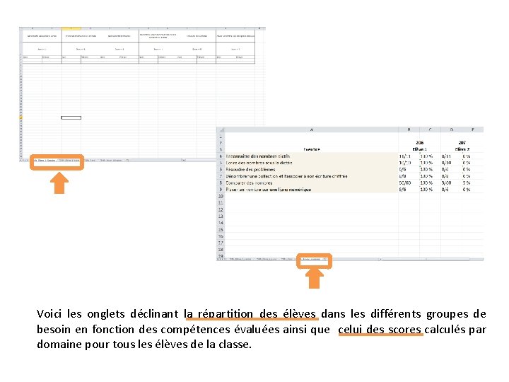  Voici les onglets déclinant la répartition des élèves dans les différents groupes de