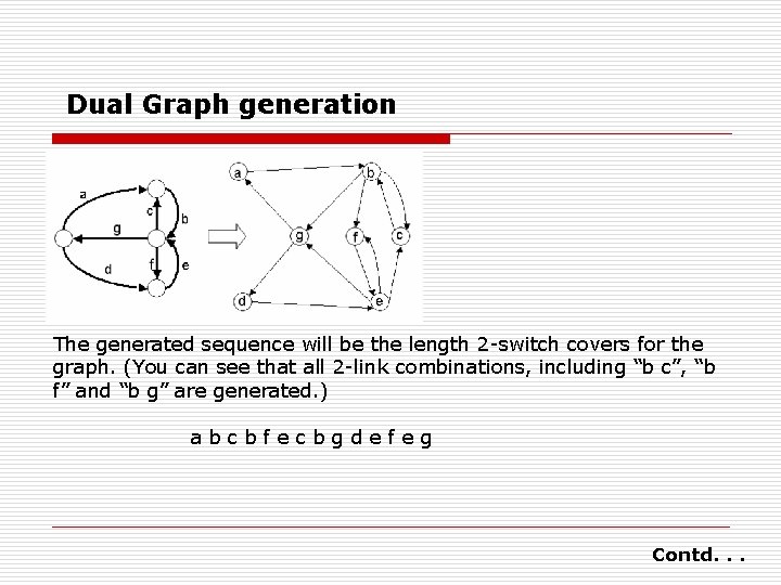 Dual Graph generation The generated sequence will be the length 2 -switch covers for