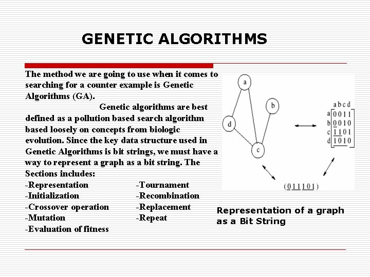 GENETIC ALGORITHMS The method we are going to use when it comes to searching